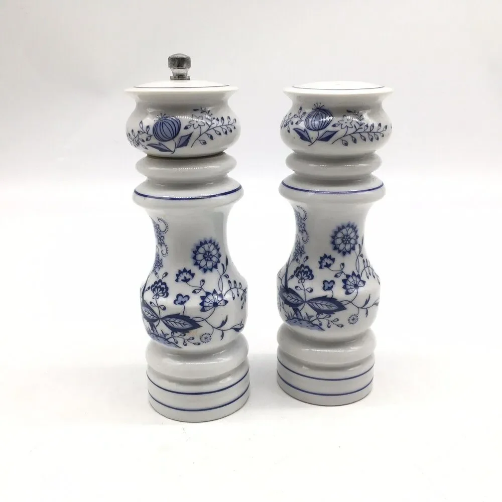 Blue Danube Salt Shaker Pepper Mill Set Woodcrest  Styson Mid Century Porcelain